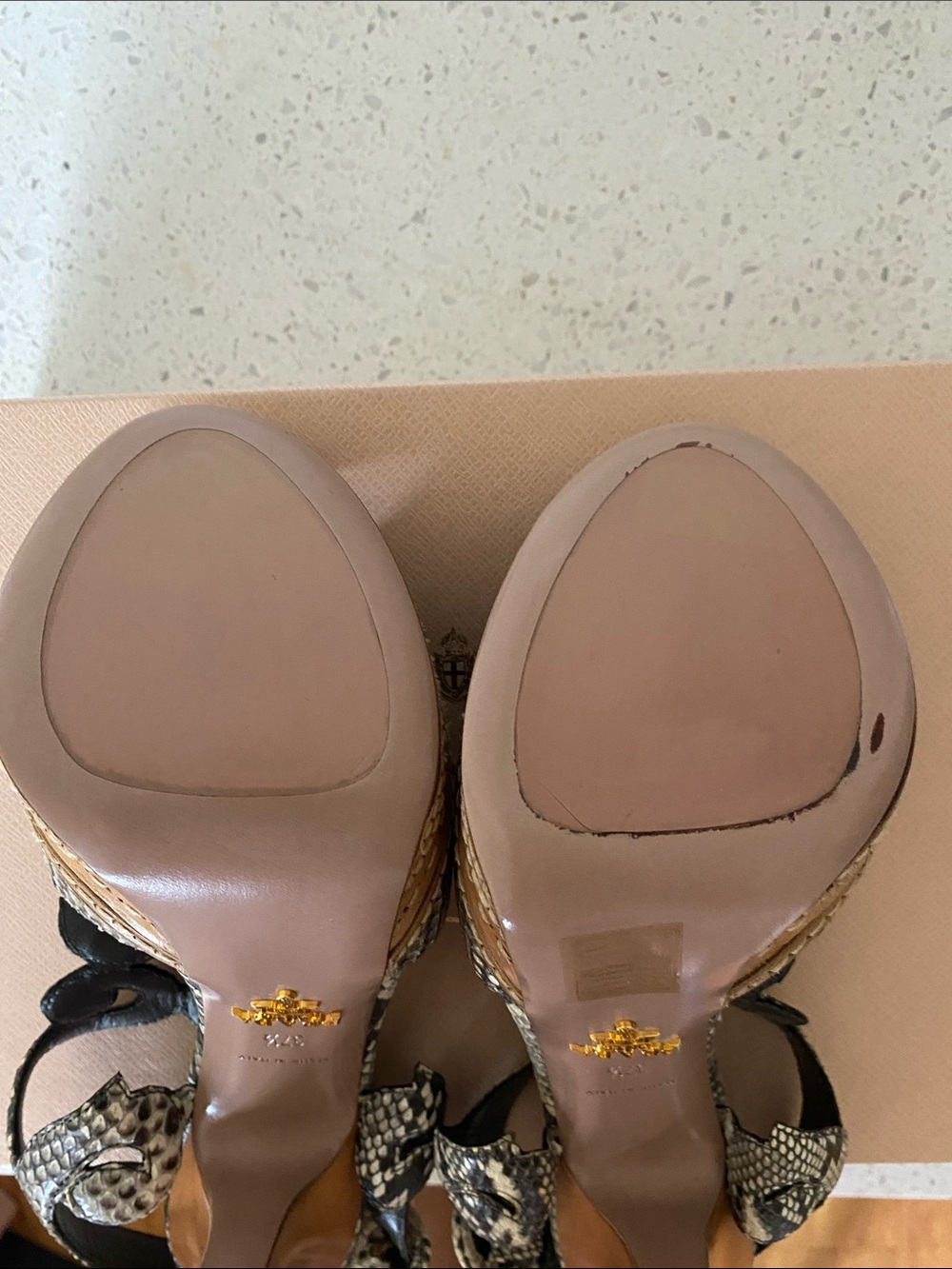 Prada Black and Cream Snakeskin-Effect Platform Heels - Picture 8 of 16